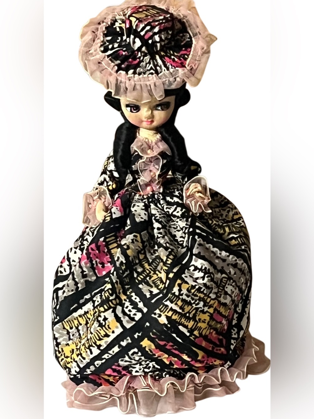 Vintage-Style Big Eye Paper Mache Doll ht 13”